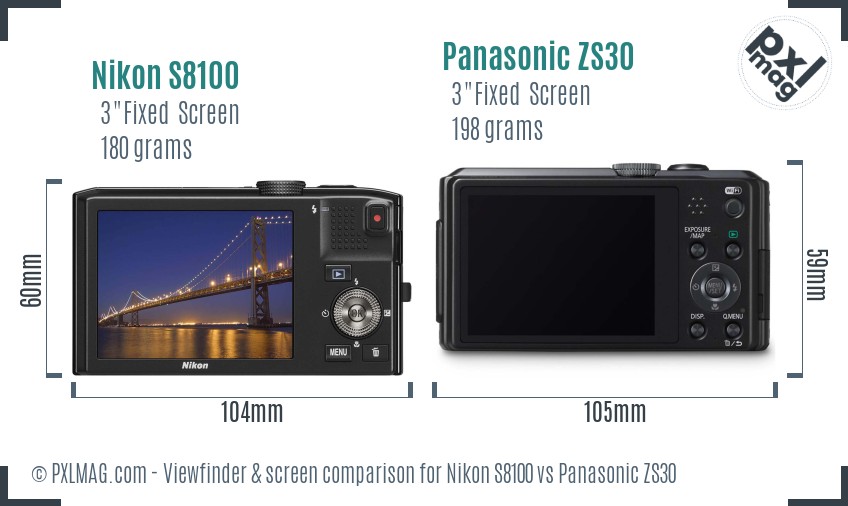 Nikon S8100 vs Panasonic ZS30 Screen and Viewfinder comparison