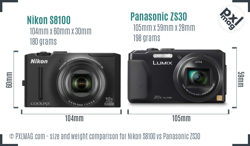 Nikon S8100 vs Panasonic ZS30 size comparison