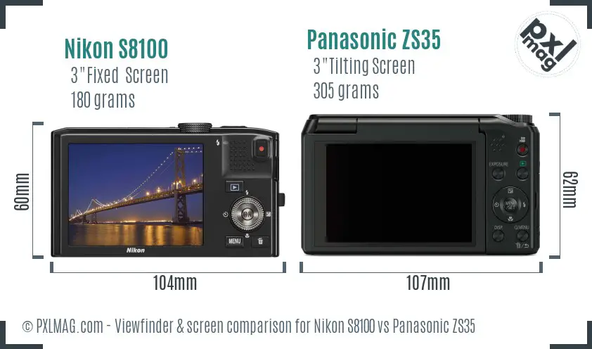 Nikon S8100 vs Panasonic ZS35 Screen and Viewfinder comparison Nikon S8100 vs Panasonic ZS35 Screen and Viewfinder comparison