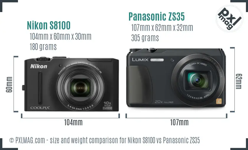 Nikon S8100 vs Panasonic ZS35 size comparison Nikon S8100 vs Panasonic ZS35 size comparison