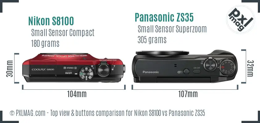 Nikon S8100 vs Panasonic ZS35 top view buttons comparison Nikon S8100 vs Panasonic ZS35 top view buttons comparison