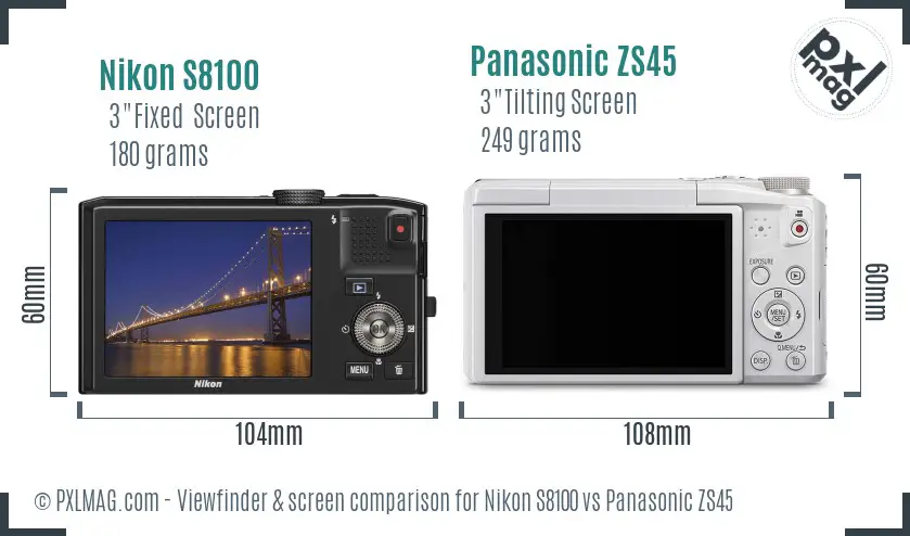Nikon S8100 vs Panasonic ZS45 Screen and Viewfinder comparison