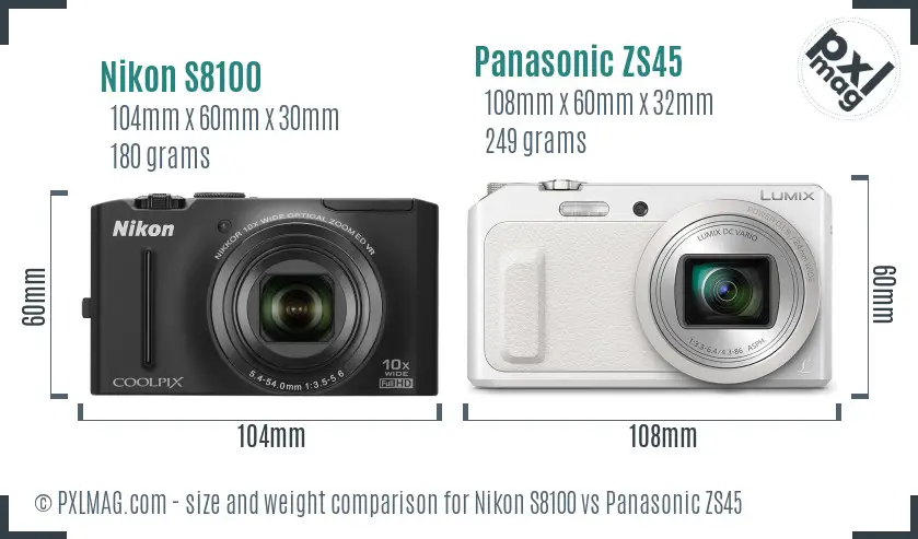 Nikon S8100 vs Panasonic ZS45 size comparison