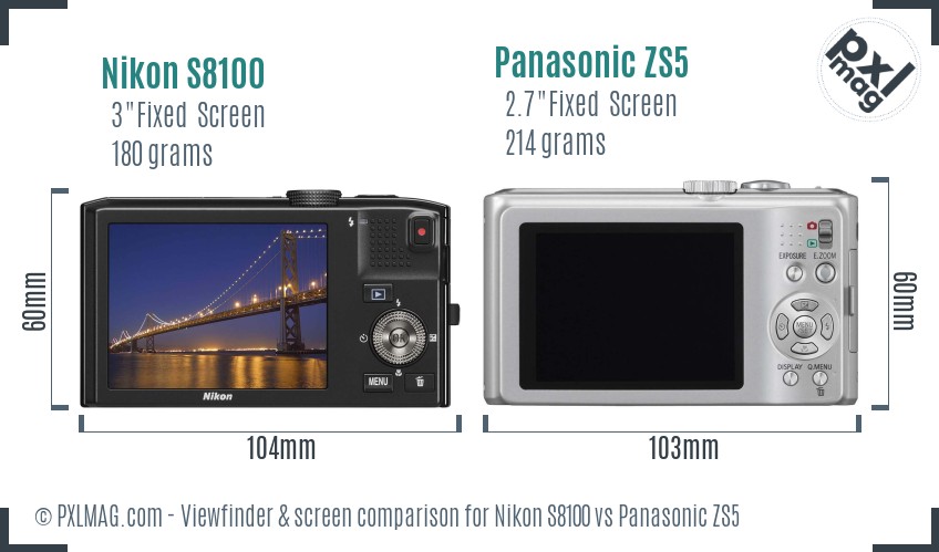 Nikon S8100 vs Panasonic ZS5 Screen and Viewfinder comparison