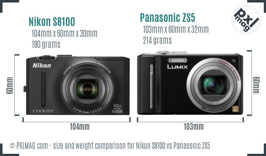 Nikon S8100 vs Panasonic ZS5 size comparison