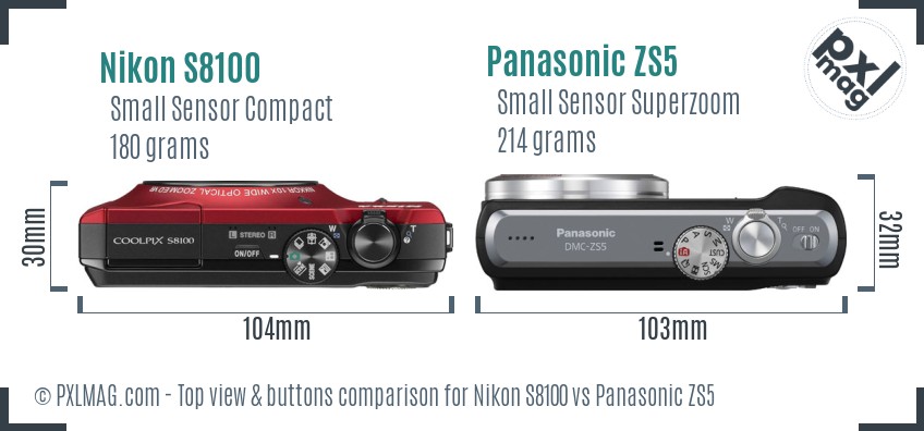 Nikon S8100 vs Panasonic ZS5 top view buttons comparison