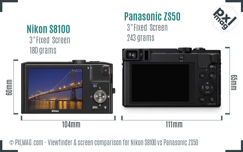 Nikon S8100 vs Panasonic ZS50 Screen and Viewfinder comparison