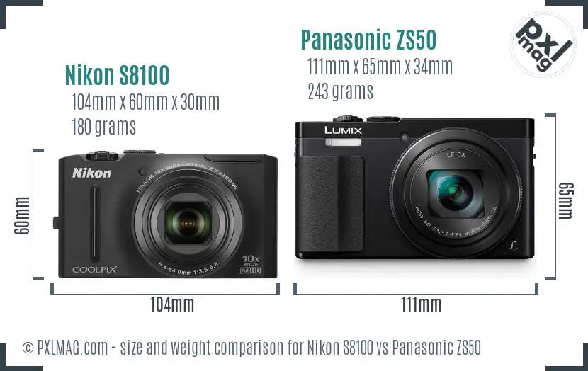 Nikon S8100 vs Panasonic ZS50 size comparison