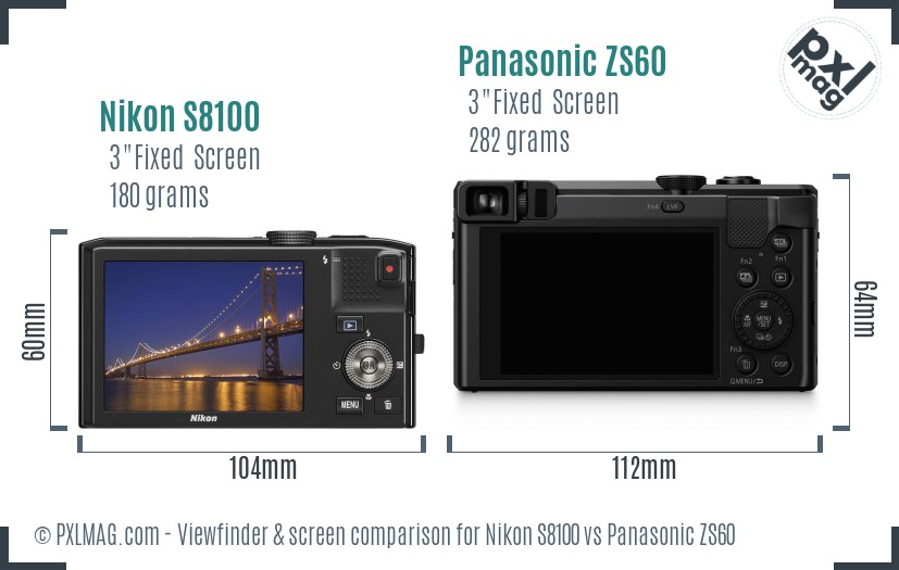 Nikon S8100 vs Panasonic ZS60 Screen and Viewfinder comparison