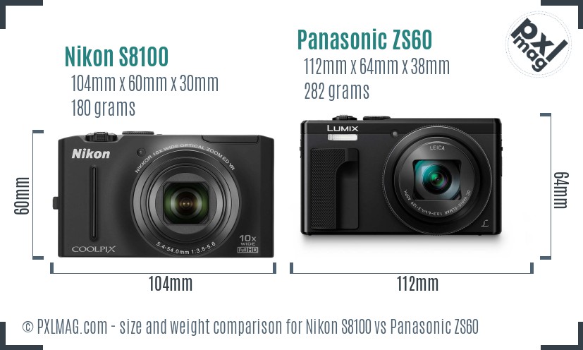Nikon S8100 vs Panasonic ZS60 size comparison Nikon S8100 vs Panasonic ZS60 size comparison