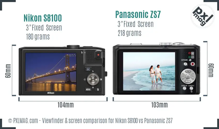 Nikon S8100 vs Panasonic ZS7 Screen and Viewfinder comparison