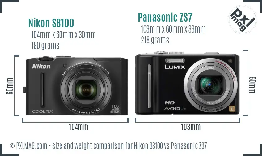 Nikon S8100 vs Panasonic ZS7 size comparison