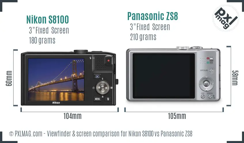 Nikon S8100 vs Panasonic ZS8 Screen and Viewfinder comparison