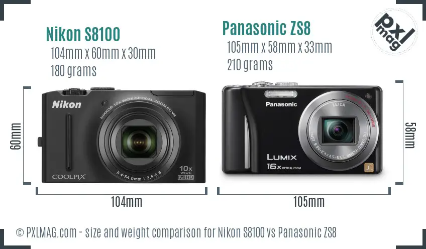 Nikon S8100 vs Panasonic ZS8 size comparison