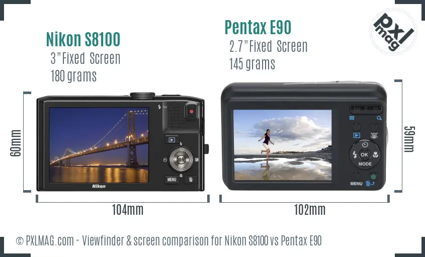 Nikon S8100 vs Pentax E90 Screen and Viewfinder comparison