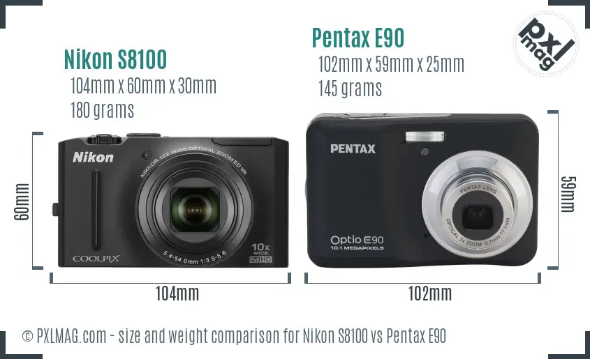 Nikon S8100 vs Pentax E90 size comparison