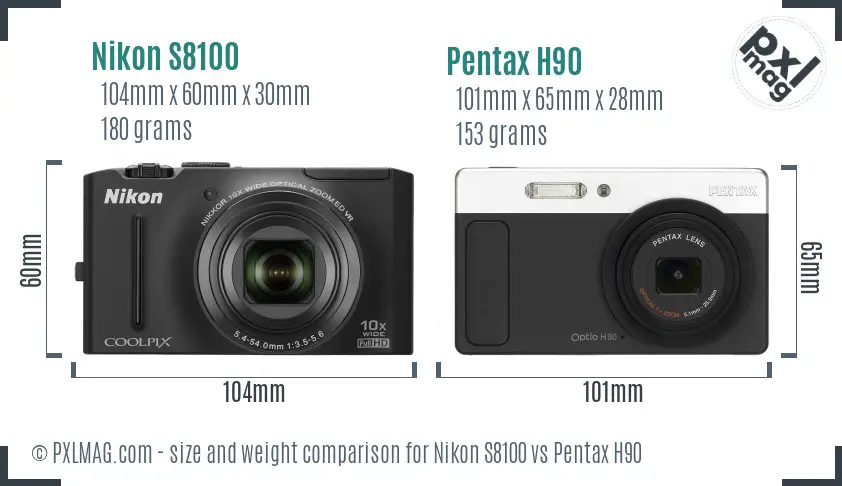 Nikon S8100 vs Pentax H90 size comparison