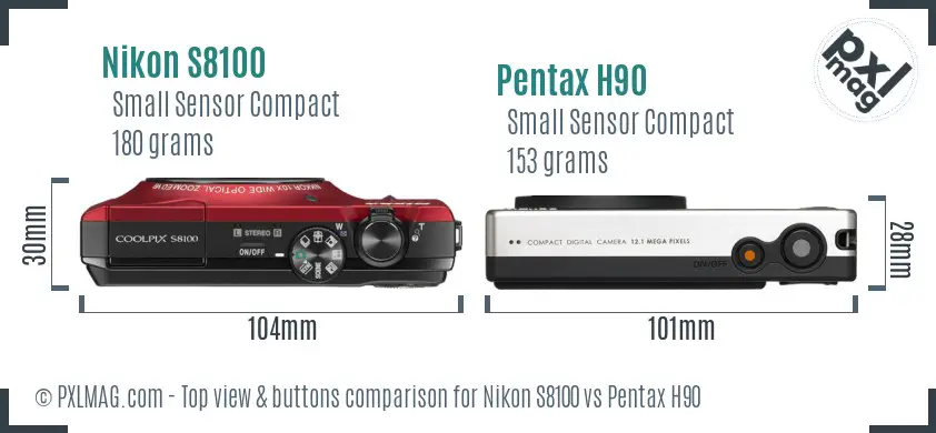 Nikon S8100 vs Pentax H90 top view buttons comparison