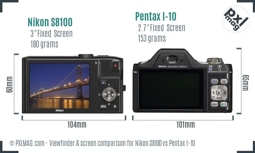 Nikon S8100 vs Pentax I-10 Screen and Viewfinder comparison