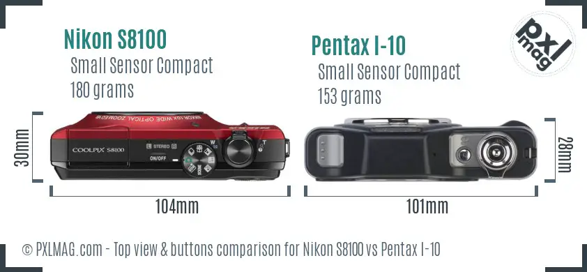 Nikon S8100 vs Pentax I-10 top view buttons comparison