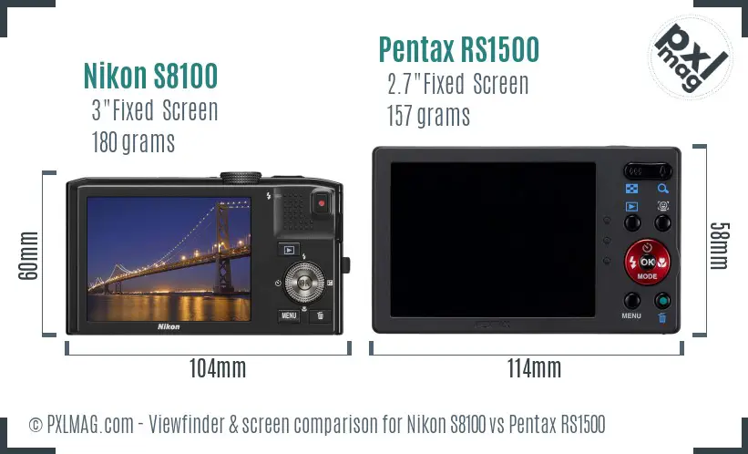 Nikon S8100 vs Pentax RS1500 Screen and Viewfinder comparison