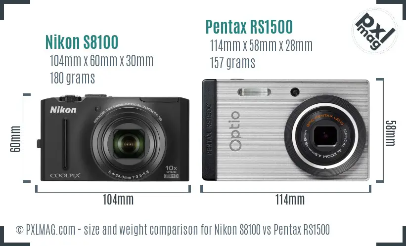 Nikon S8100 vs Pentax RS1500 size comparison