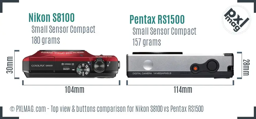 Nikon S8100 vs Pentax RS1500 top view buttons comparison