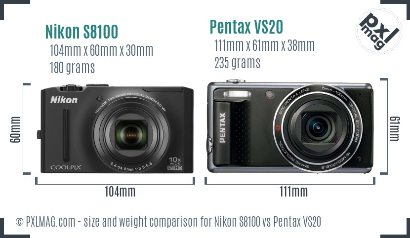 Nikon S8100 vs Pentax VS20 size comparison