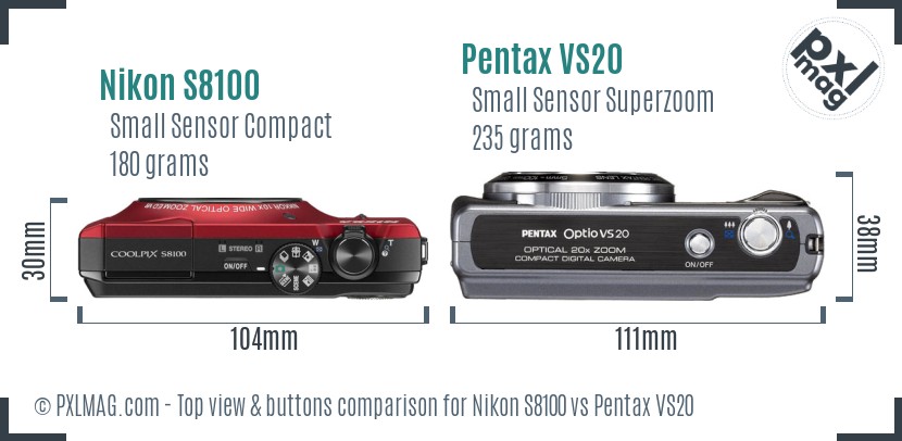 Nikon S8100 vs Pentax VS20 top view buttons comparison