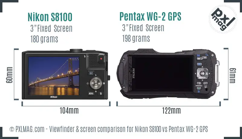 Nikon S8100 vs Pentax WG-2 GPS Screen and Viewfinder comparison