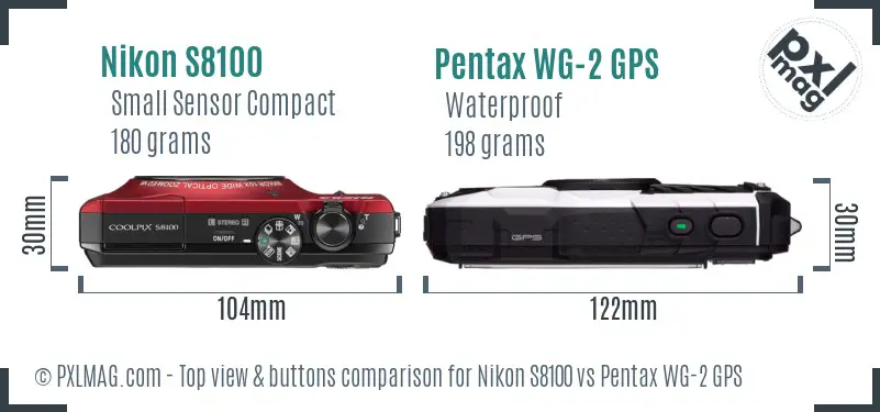 Nikon S8100 vs Pentax WG-2 GPS top view buttons comparison