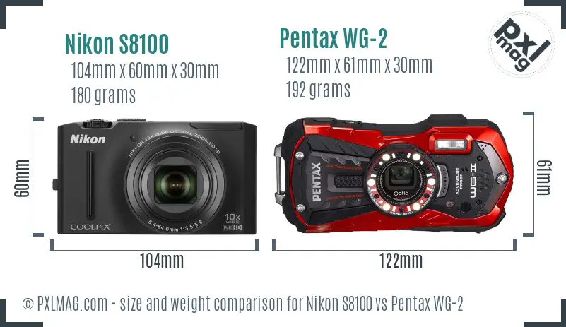 Nikon S8100 vs Pentax WG-2 size comparison
