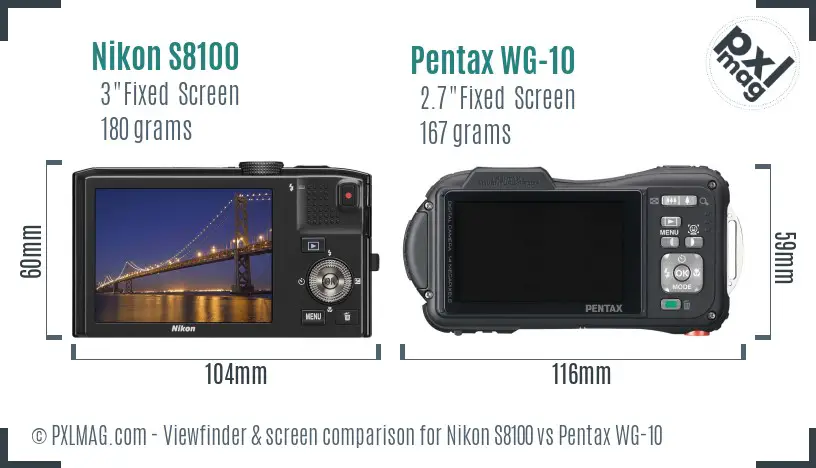 Nikon S8100 vs Pentax WG-10 Screen and Viewfinder comparison