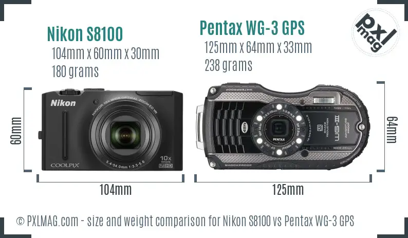 Nikon S8100 vs Pentax WG-3 GPS size comparison