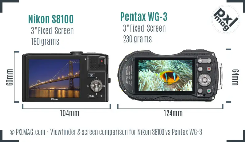 Nikon S8100 vs Pentax WG-3 Screen and Viewfinder comparison