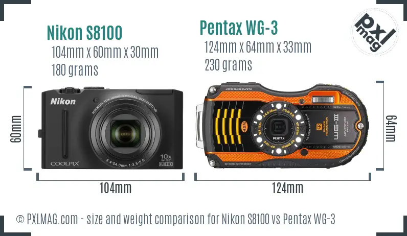 Nikon S8100 vs Pentax WG-3 size comparison