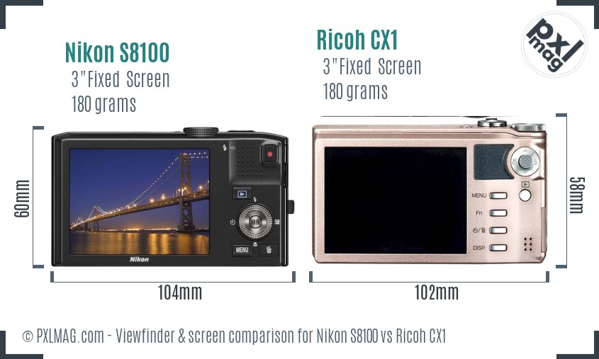 Nikon S8100 vs Ricoh CX1 Screen and Viewfinder comparison