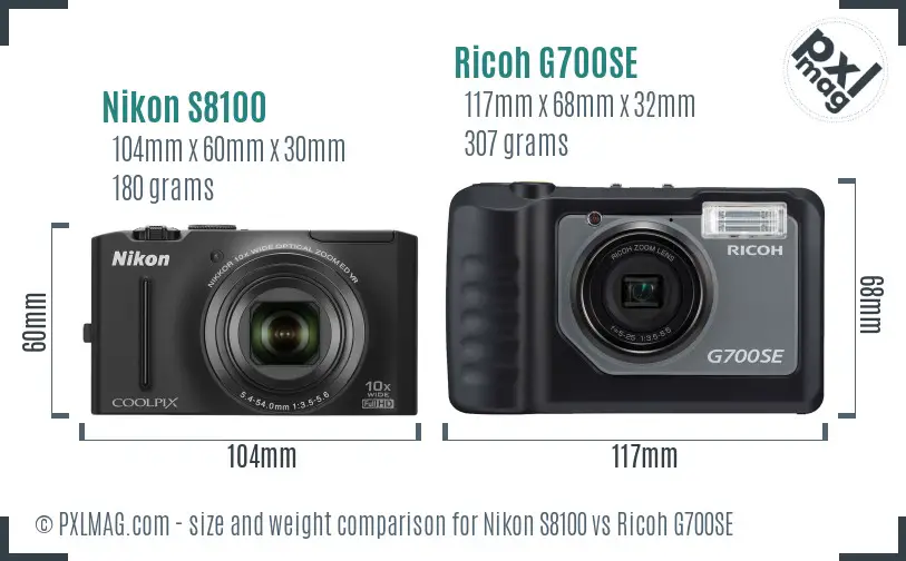 Nikon S8100 vs Ricoh G700SE size comparison Nikon S8100 vs Ricoh G700SE size comparison