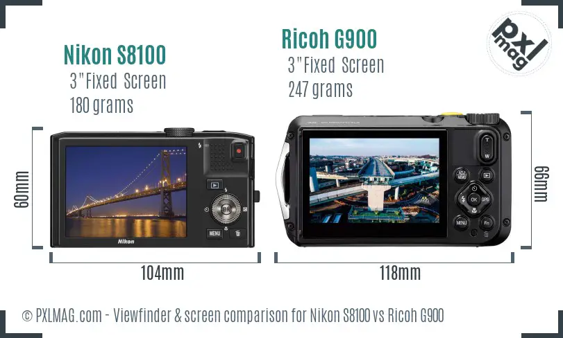 Nikon S8100 vs Ricoh G900 Screen and Viewfinder comparison