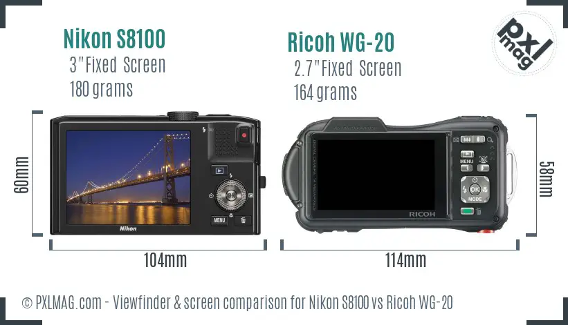 Nikon S8100 vs Ricoh WG-20 Screen and Viewfinder comparison