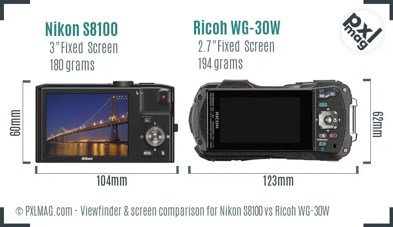 Nikon S8100 vs Ricoh WG-30W Screen and Viewfinder comparison