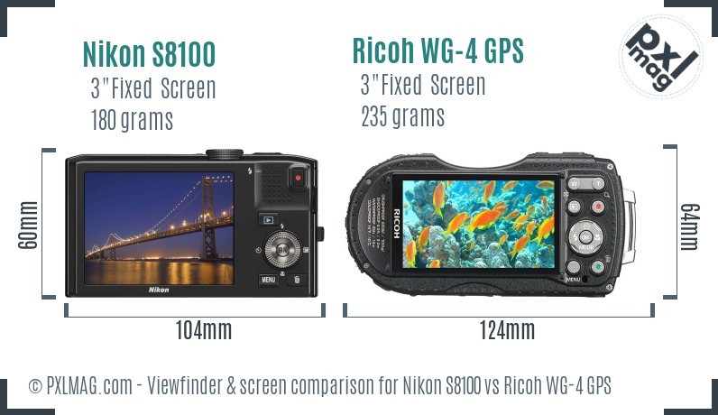 Nikon S8100 vs Ricoh WG-4 GPS Screen and Viewfinder comparison