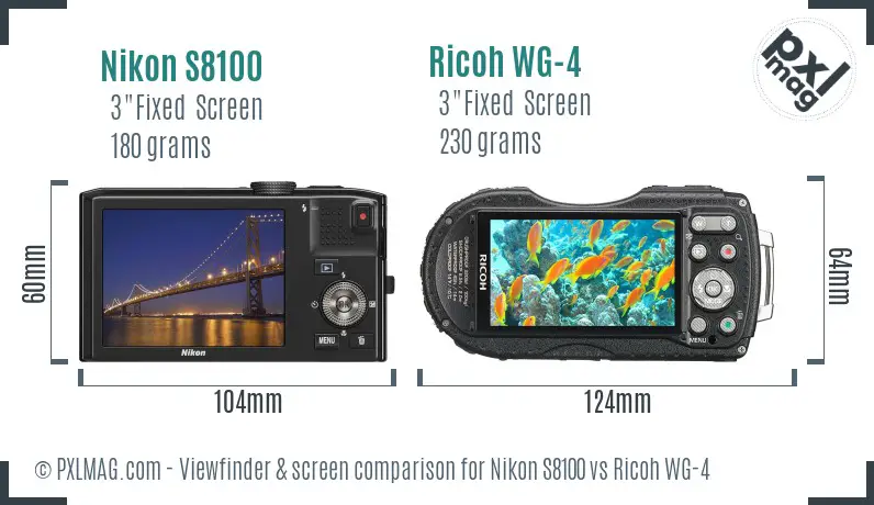 Nikon S8100 vs Ricoh WG-4 Screen and Viewfinder comparison