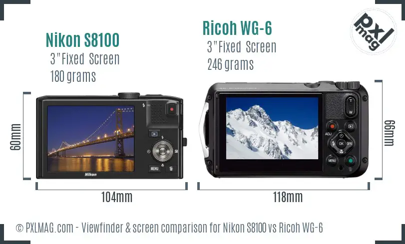 Nikon S8100 vs Ricoh WG-6 Screen and Viewfinder comparison