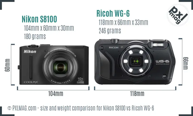 Nikon S8100 vs Ricoh WG-6 size comparison