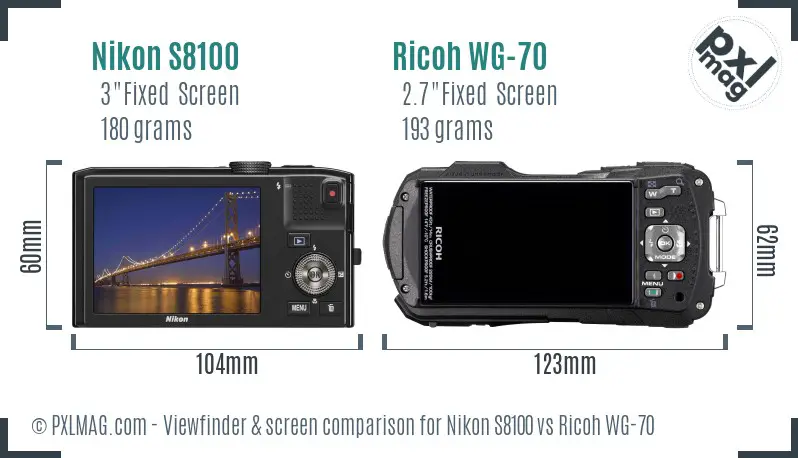 Nikon S8100 vs Ricoh WG-70 Screen and Viewfinder comparison