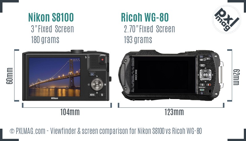Nikon S8100 vs Ricoh WG-80 Screen and Viewfinder comparison