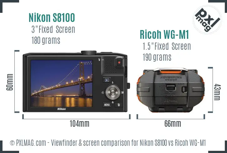 Nikon S8100 vs Ricoh WG-M1 Screen and Viewfinder comparison