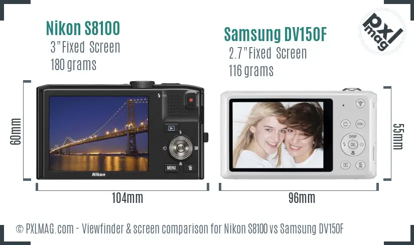 Nikon S8100 vs Samsung DV150F Screen and Viewfinder comparison