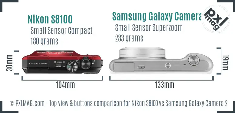 Nikon S8100 vs Samsung Galaxy Camera 2 top view buttons comparison